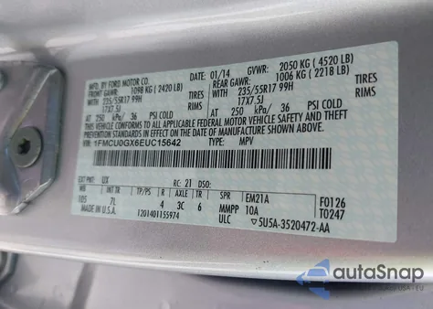 2014 Ford Escape Se z USA, uszkodzony, nr VIN 1FMCU0GX6EUC15642